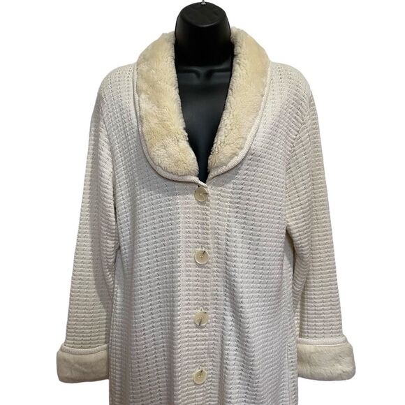 Vintage Maria Lisa Long Line Cardigan Button Front Faux Fur Collar & Cuffs Sz M - Picture 2 of 8